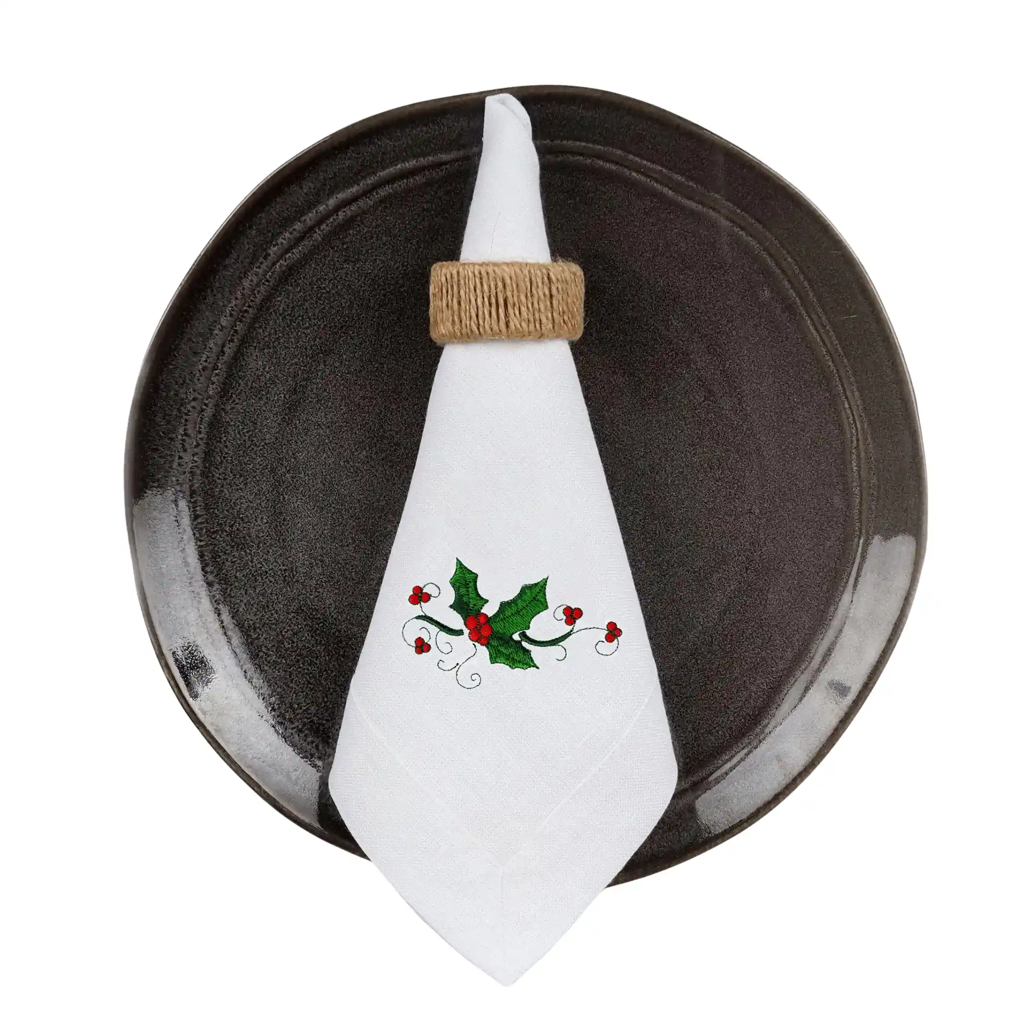 Serweta lniana biała z haftem ostrokrzew