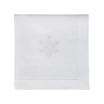 Lniana serweta - śnieżnobiała z haftem śnieżynka