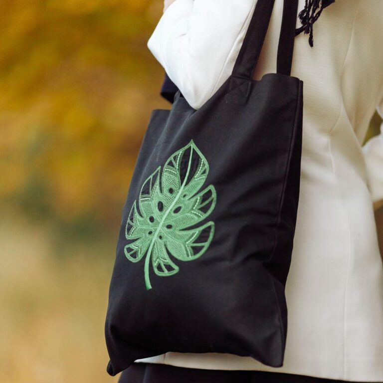 Torba bawełniana zakupowa z haftem - monstera