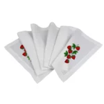 Bieżnik lniany z haftem – truskawki