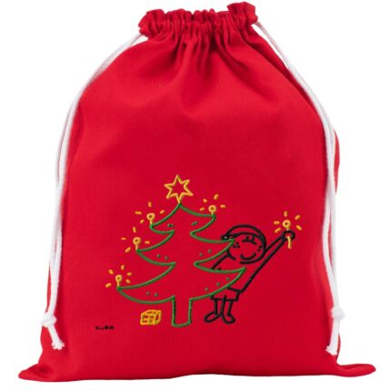 Czerwony worek bawełniany na prezent - choinka