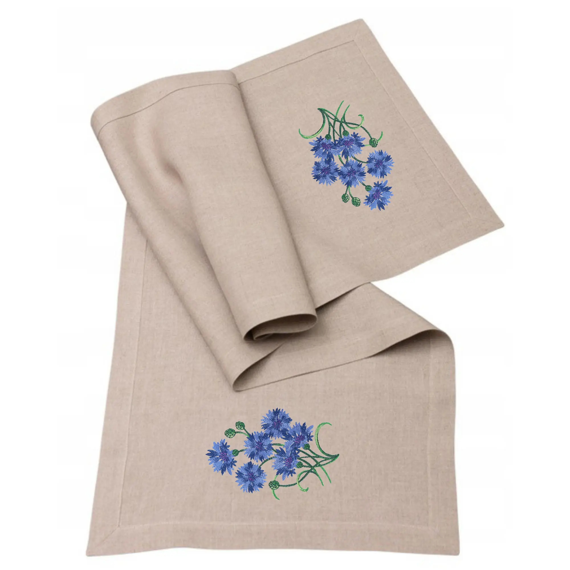 Bieżnik lniany z haftem – chabry 1 Bieżnik lniany z haftem – chabry