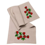 Bieżnik lniany z haftem – truskawki