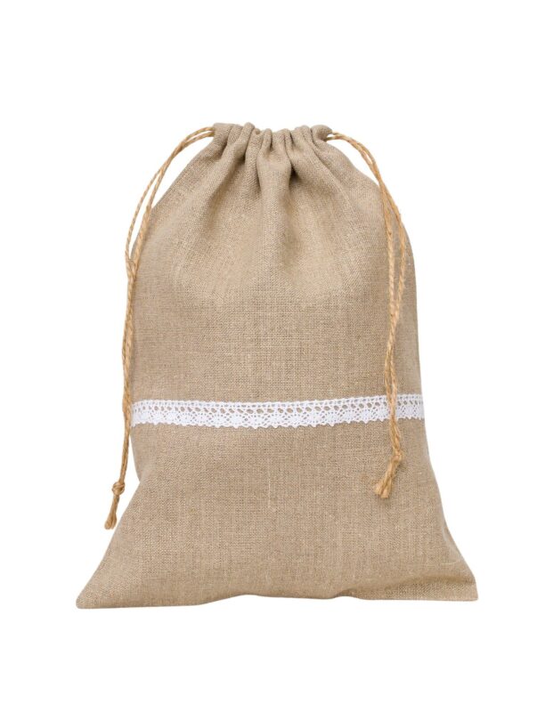 Lniany worek dekoracyjny – z koronką – 26×36 cm