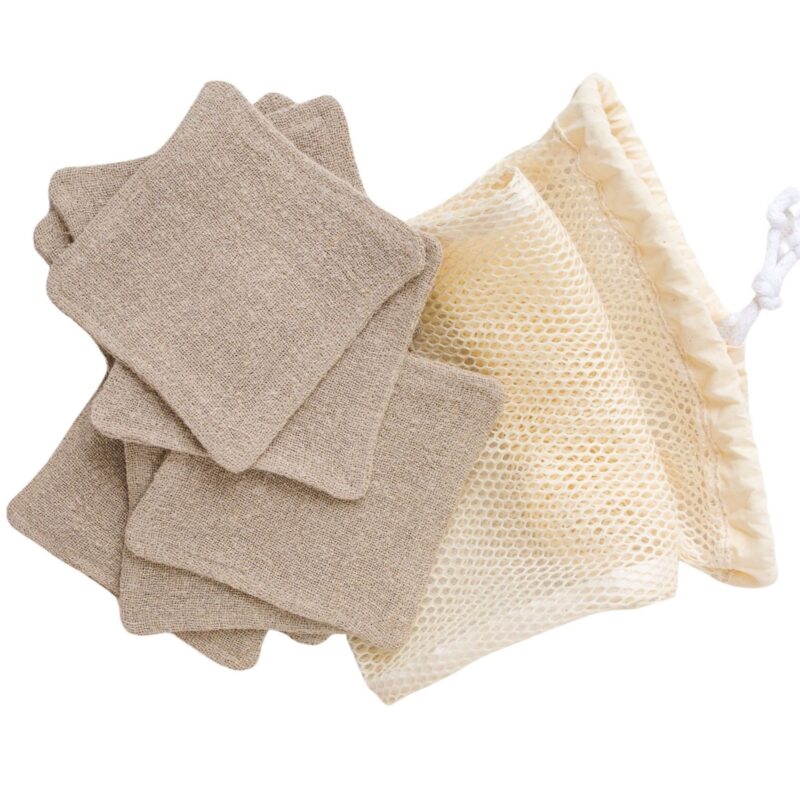 Lniane wielorazowe płatki kosmetyczne – 7 sztuk + woreczek
