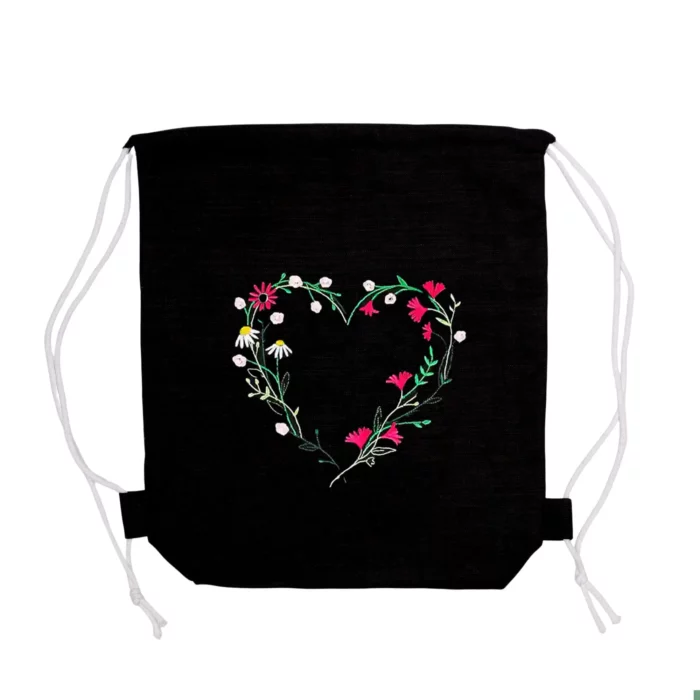 Workoplecak bawełniany z haftem - serce kwiatowe