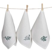 Zestaw 3 białych lnianych ścierek z haftem - zioła polskie