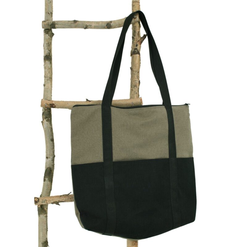 Torba lniana typu "EKO Style Stripes" - zamykana na suwak oliwkowo-czarna