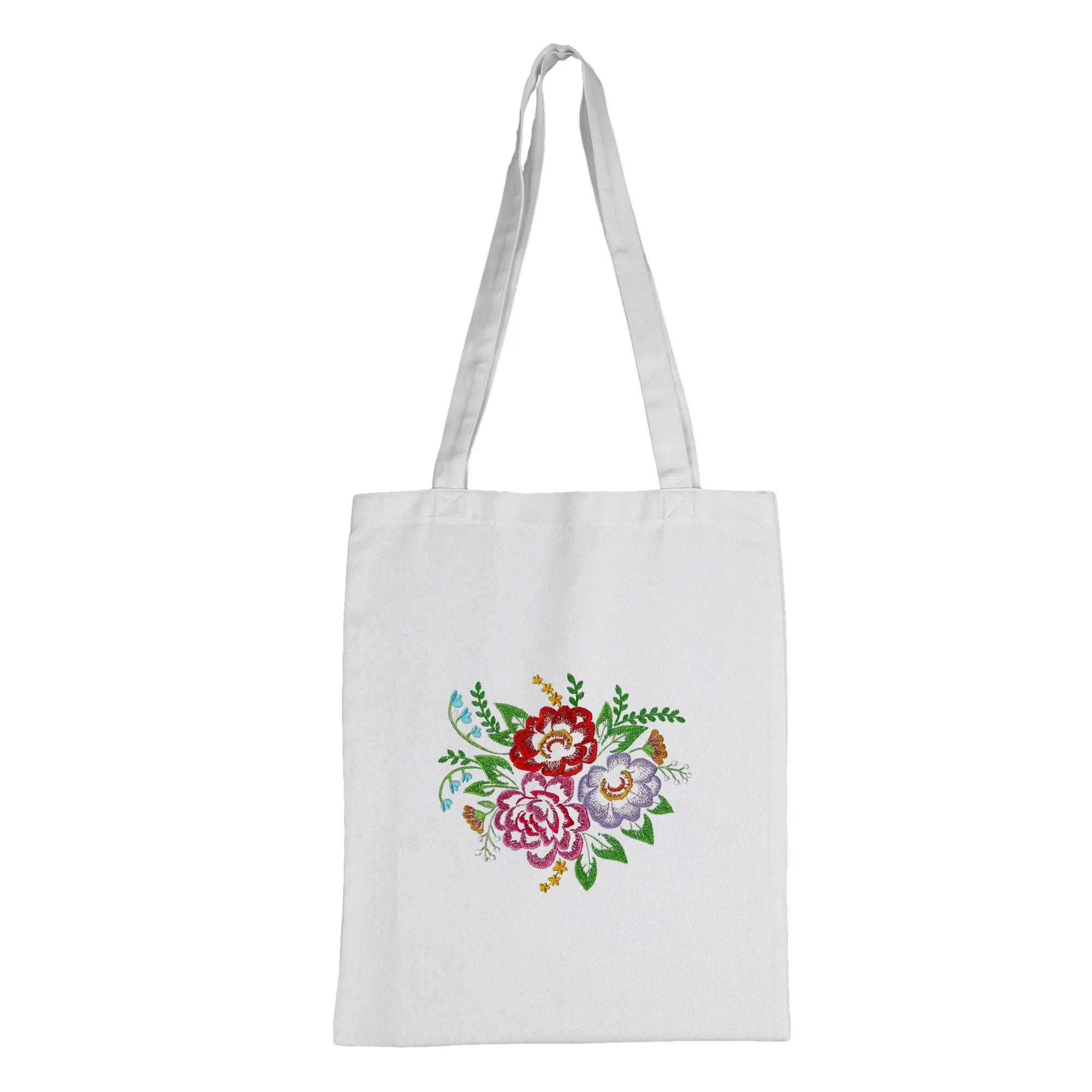 Bawełniana torba zakupowa z haftem - kwiaty