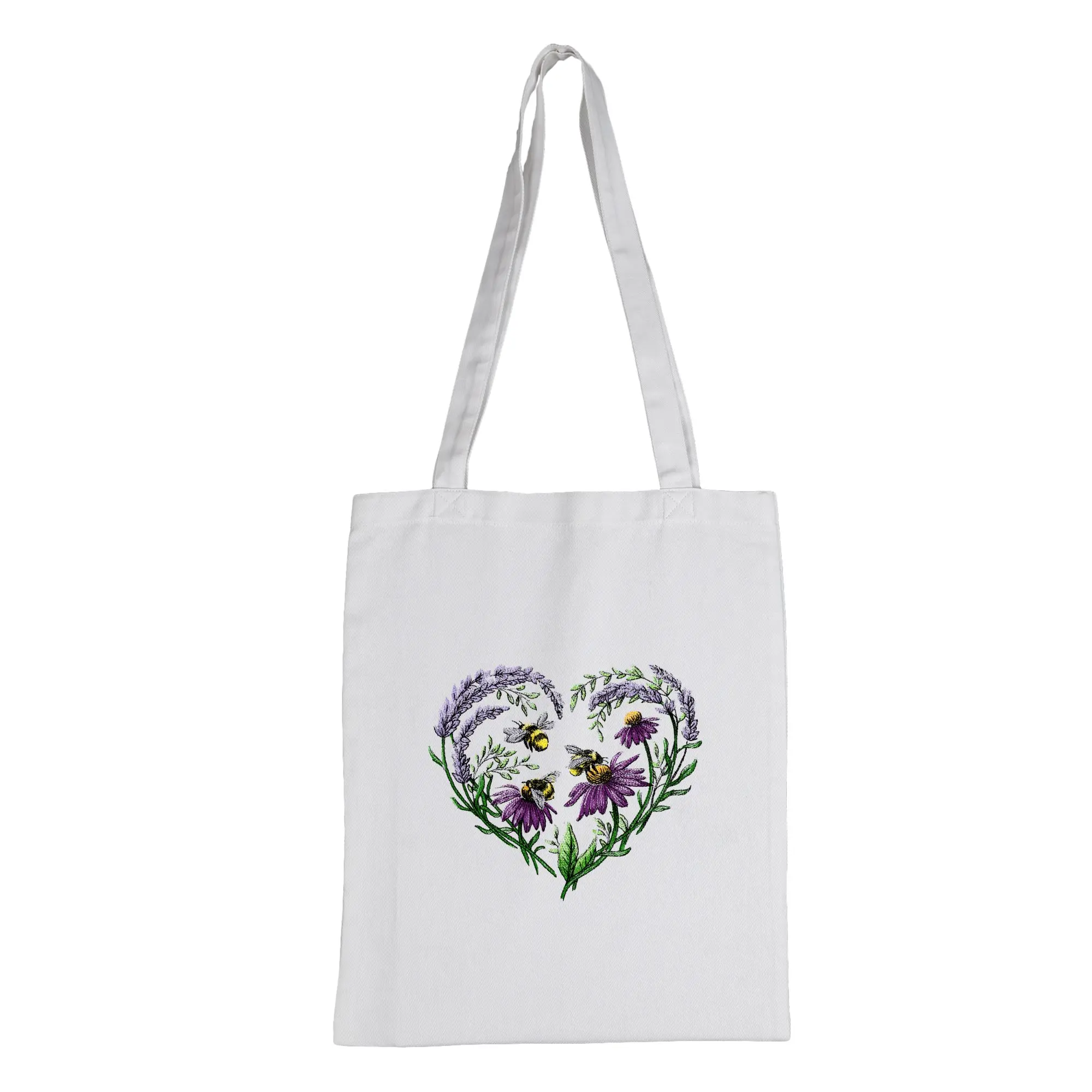 Bawełniana torba zakupowa z haftem - lawendowe serce