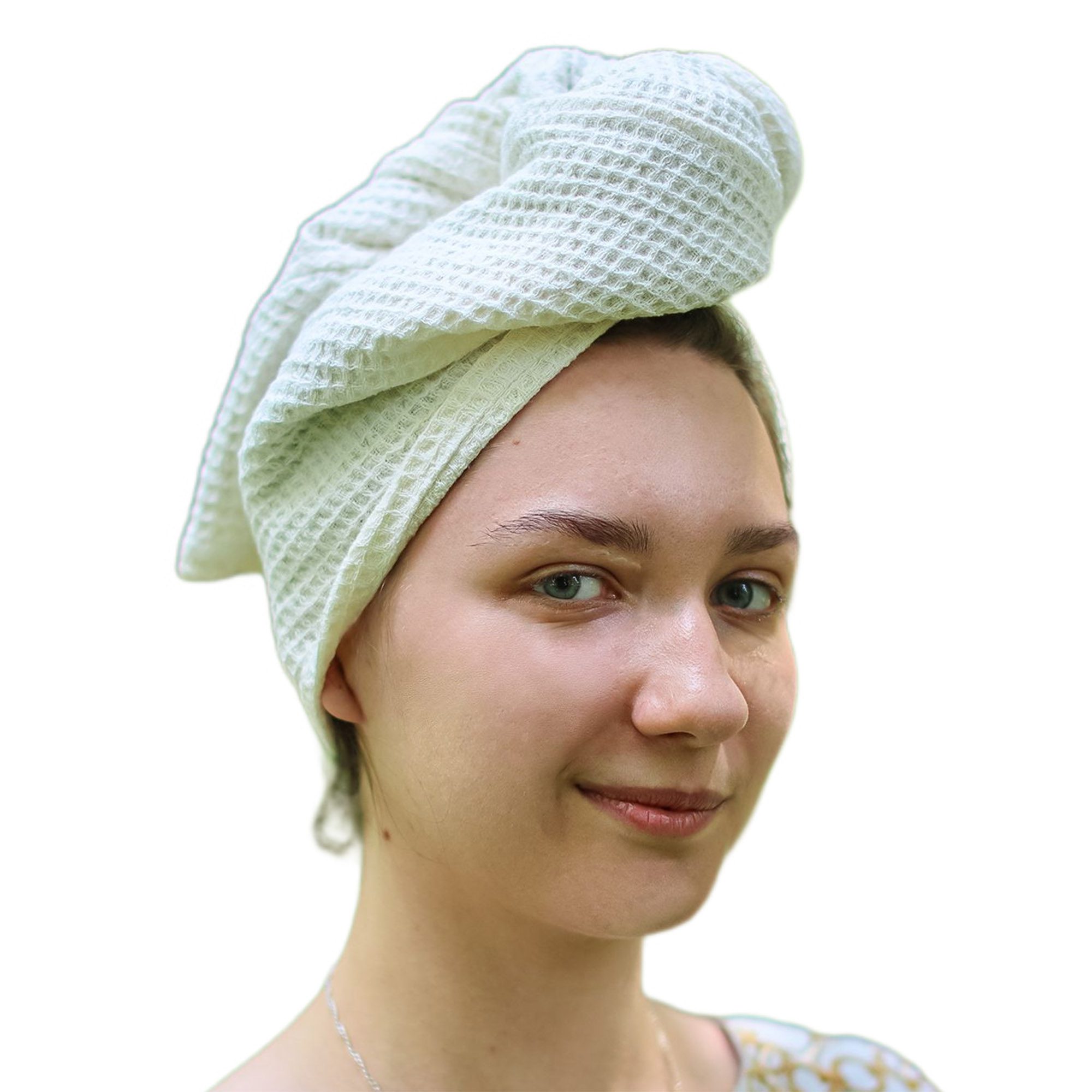 Lniany turban do włosów z guzikiem