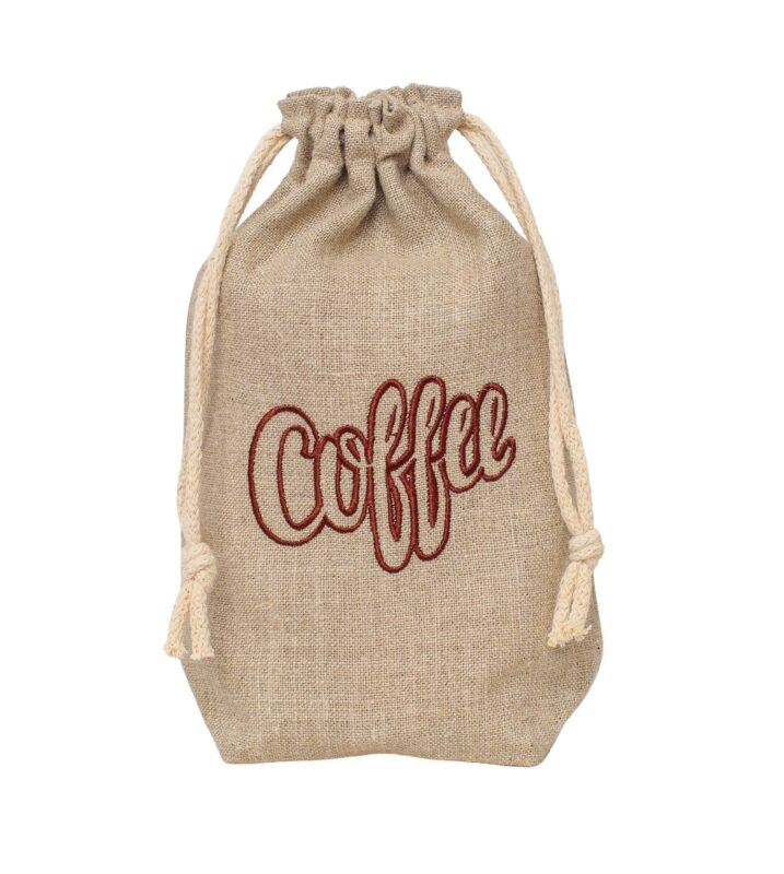 Lniany worek na kawę z haftem – 15×18 cm