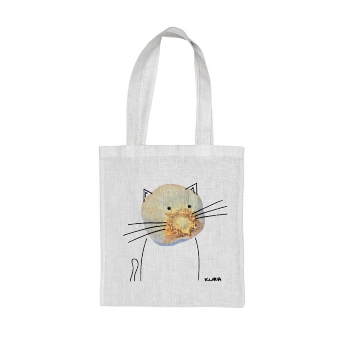 KURAże NA LNIE – torba lniana z kieszonką – czosnkowy kotek
