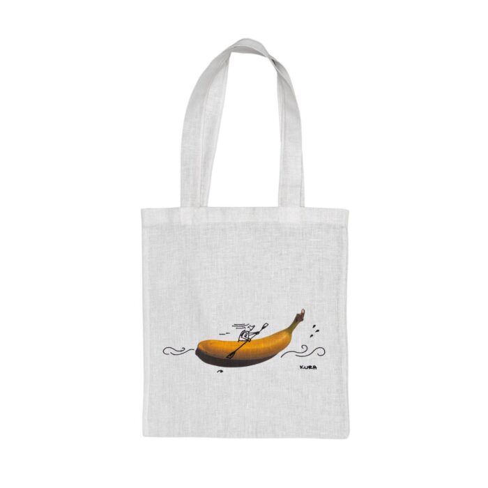 KURAże NA LNIE – torba lniana z kieszonką – bananowy kajak