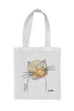 KURAże NA LNIE – torba lniana z kieszonką – czosnkowy kotek