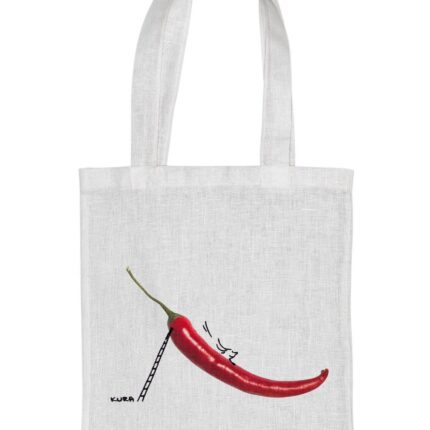 KURAże NA LNIE – torba lniana z kieszonką – zjeżdżalnia chili