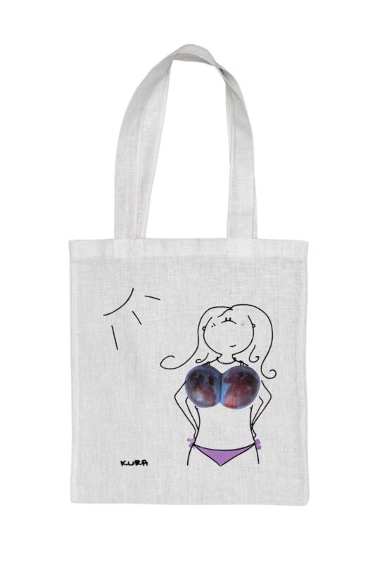 KURAże NA LNIE – torba lniana z kieszonką – śliwkowe bikini