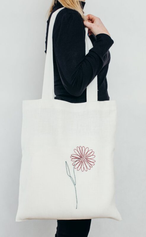 Torba lniana zakupowa z haftem - MARGARETKA