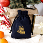 Bawełniany worek świąteczny na prezent granatowy 15x20cm - dzwonki - Image 2