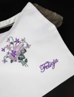 Bawełniana torba zakupowa z haftem - fiołki - personalizacja - Image 2