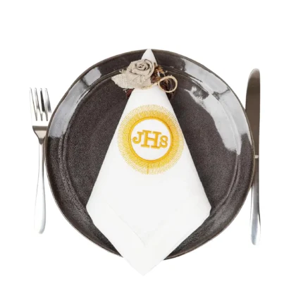 Serweta lniana biała haft IHS komunia