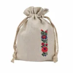 Lniany woreczek dekoracyjny – z haftem – motyw ludowy - wzór łużycki