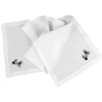 Bieżnik lniany biały z haftem - sosna