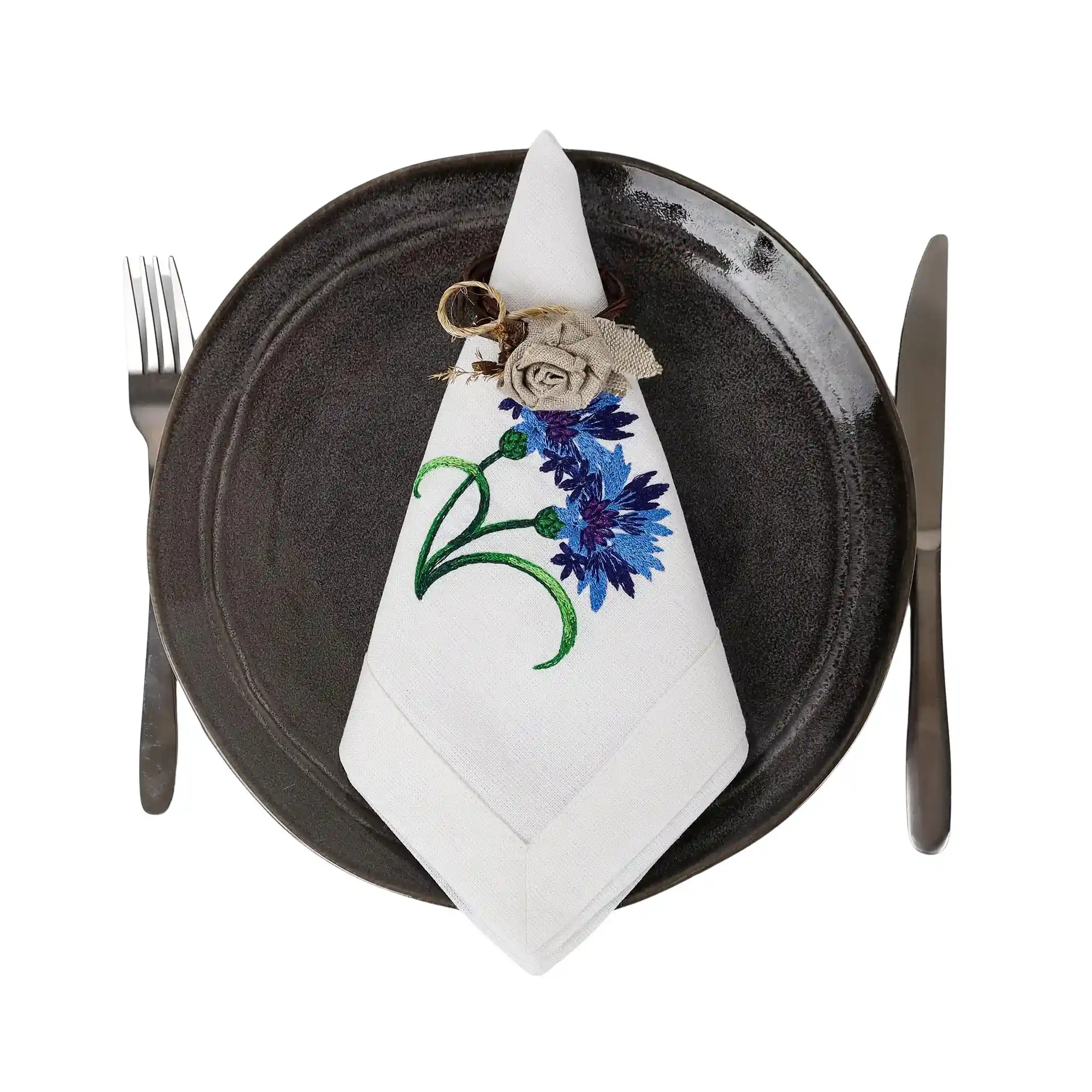 Lniana serweta z haftem chabry