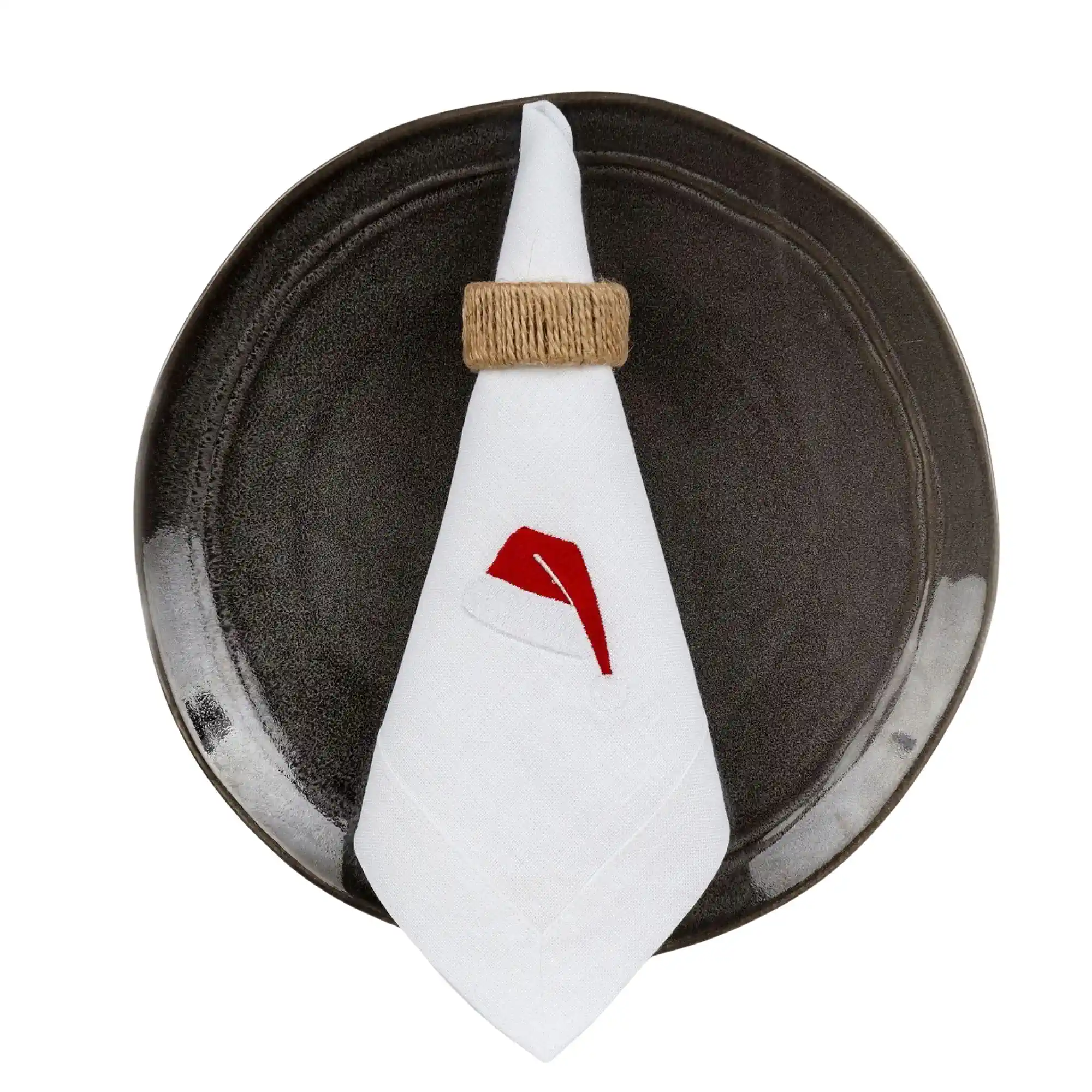 Serweta lniana biała z haftem mikołaj