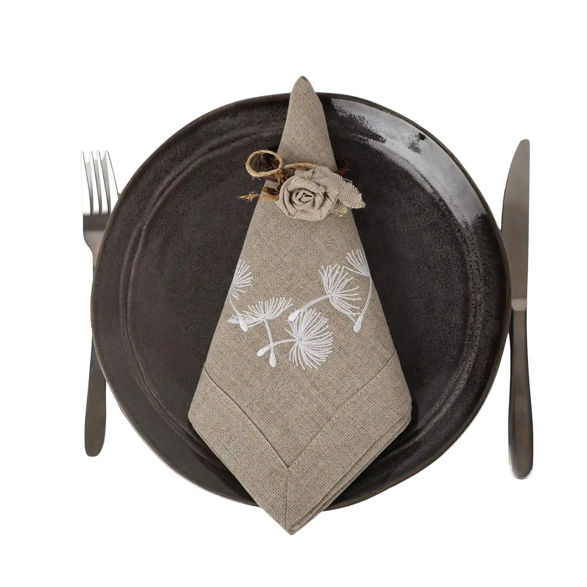 Serwetka lniana biała z haftem dmuchawce