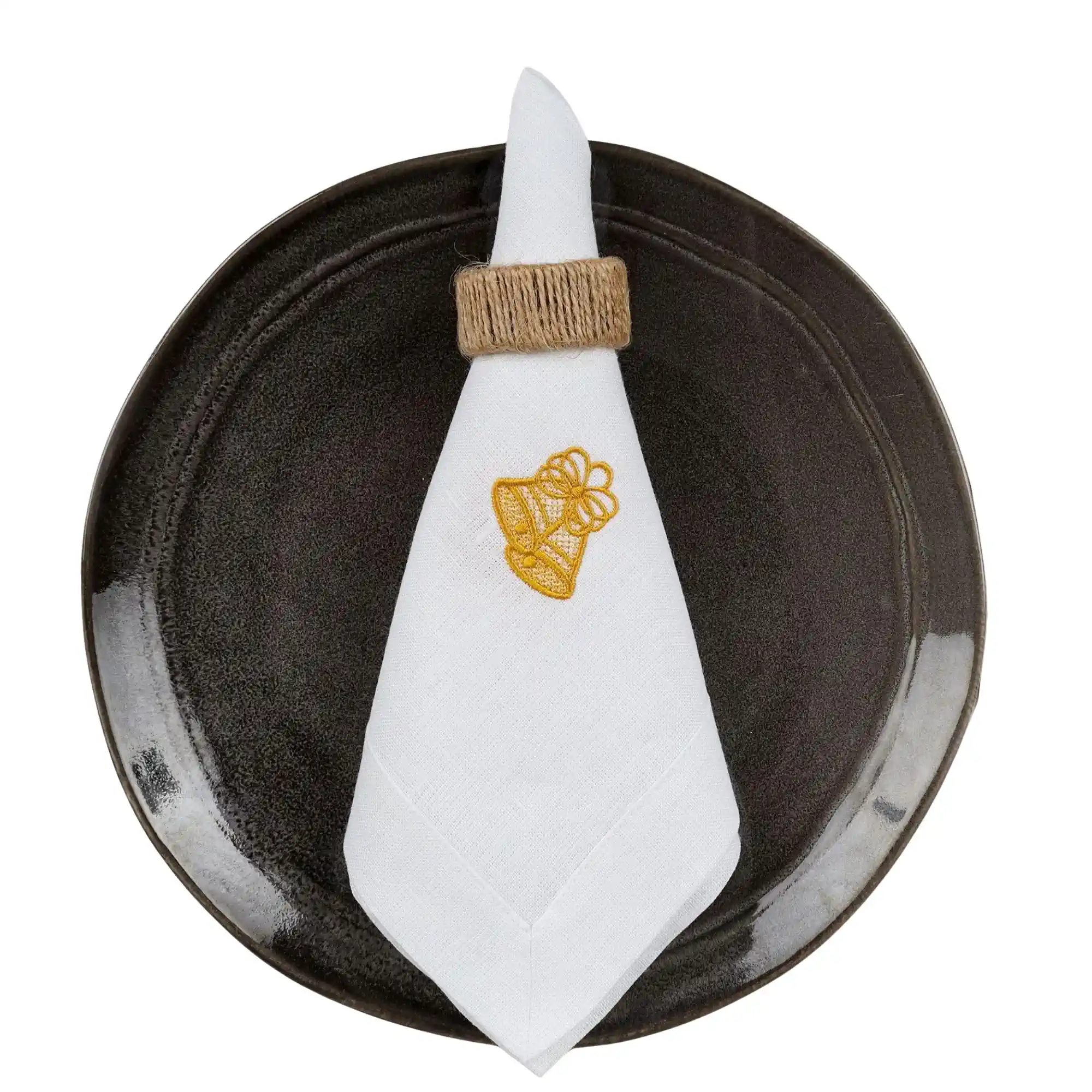 Serweta lniana biała z haftem dzwonki bożonarodzeniowe