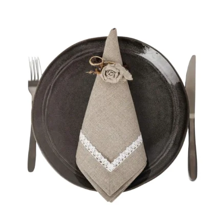 Serweta lniana naturalna z koronką