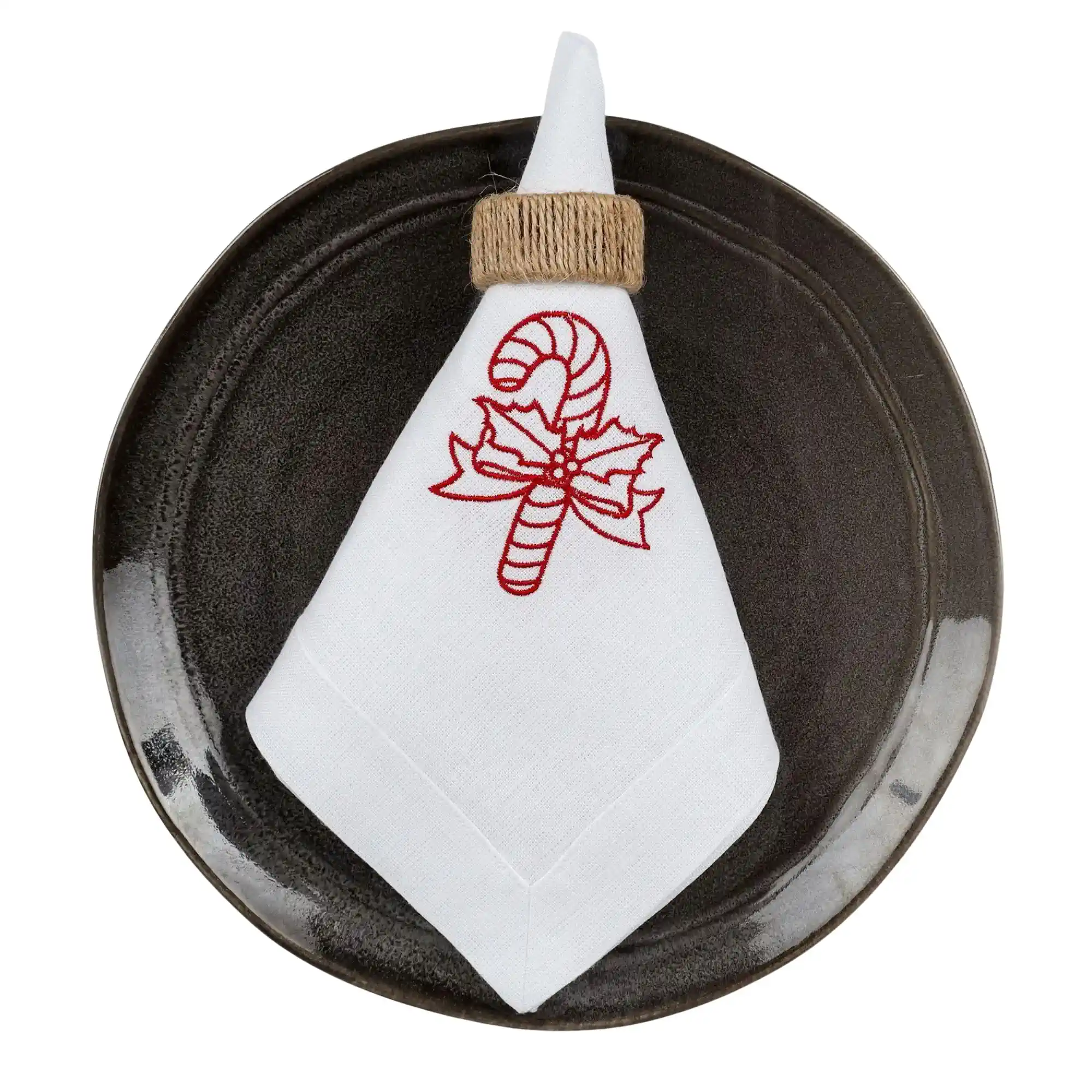 Serweta biała lniana z haftem lizak