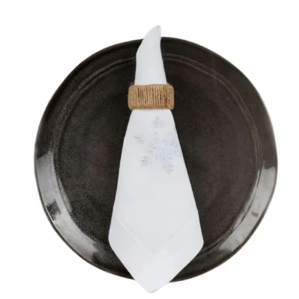 Serweta lniana biała z haftem śnieżynka