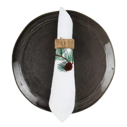 Serweta lniana biała z haftem sosna