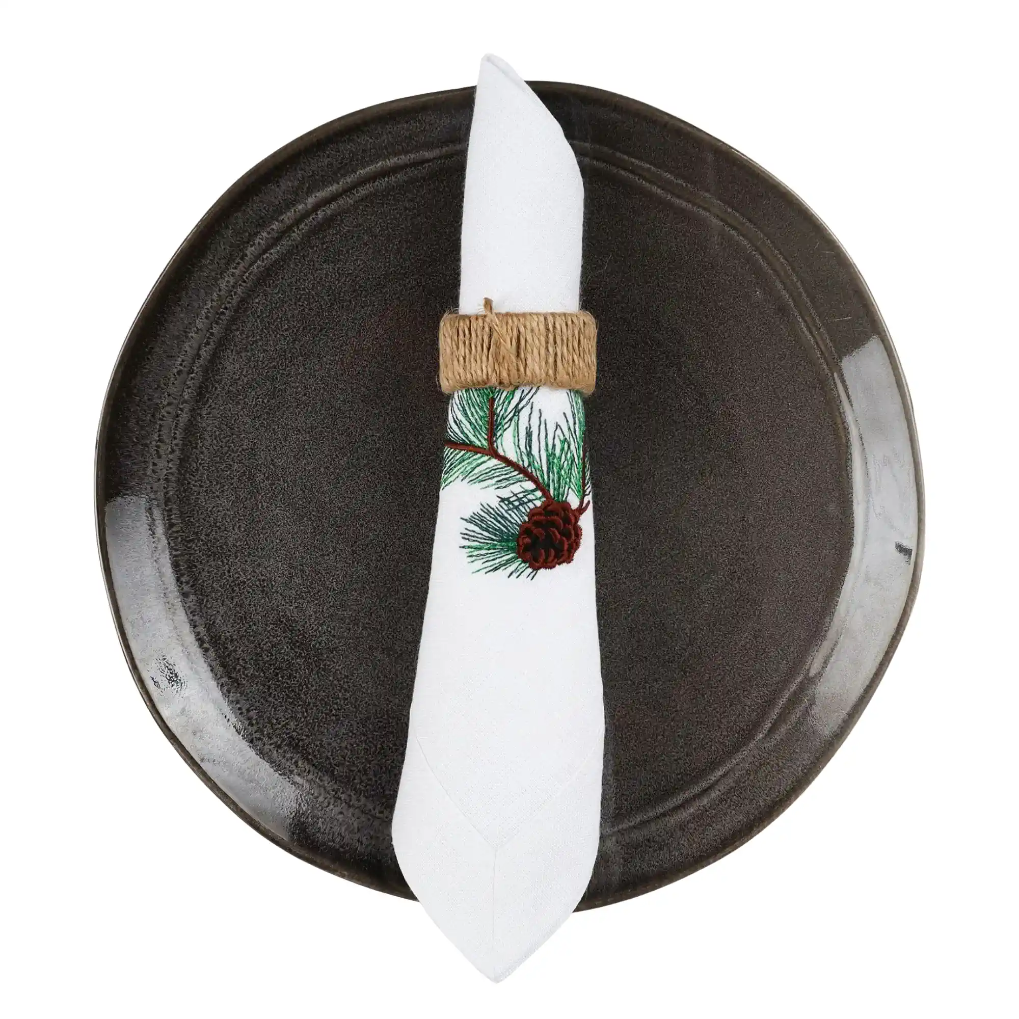 Serweta lniana biała z haftem sosna